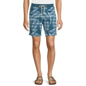 No Boundaries Mens Lounge Shorts Blue White Palm Fronds Leaves Beach Size 2XL